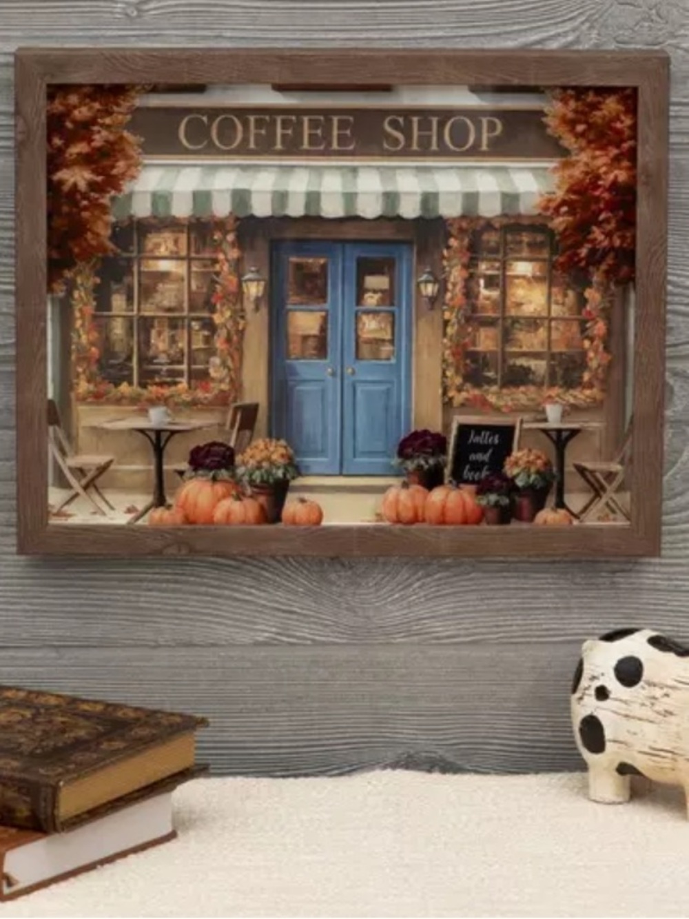 Hobby Lobby Fall Coffee Shop Framed Wall Art - Blue, Brown, Orange, 11x14